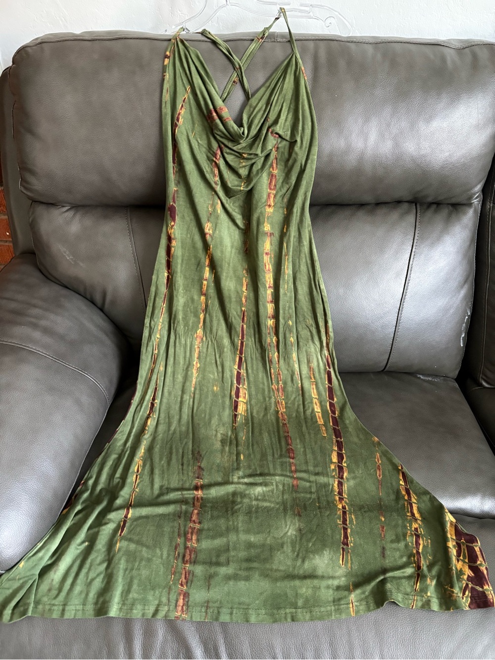 SHEIN Olive Green Dress with Rust and Gold Accents - Picture 1 of 6